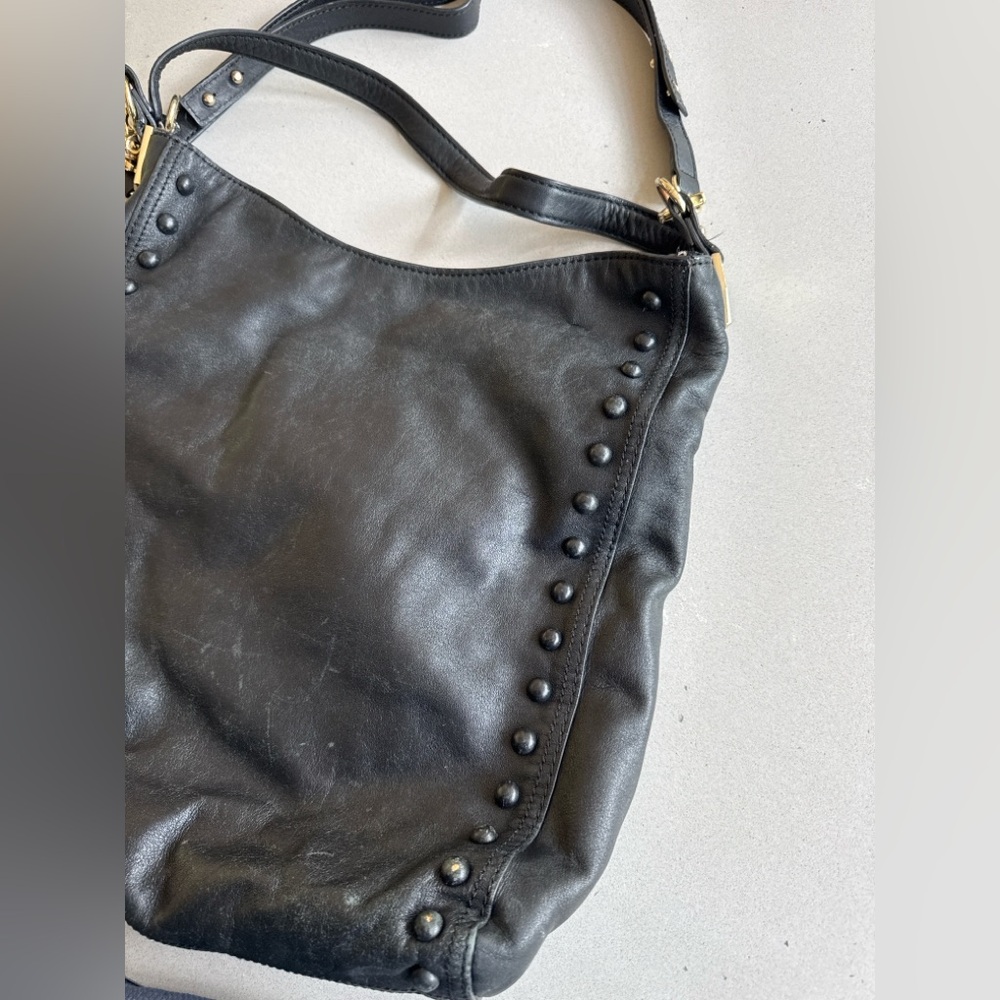 Loeffler Randall Black Leather Studded Shoulder Bag | classic everyday tote work - Picture 4 of 12